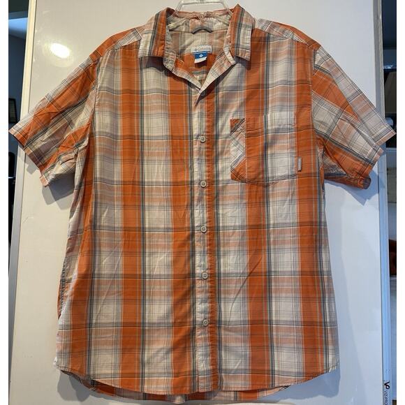 Columbia Sportswear Shirt Omni Shade Orange Plaid Button Short Sleeve Mens Large - Picture 1 of 6
